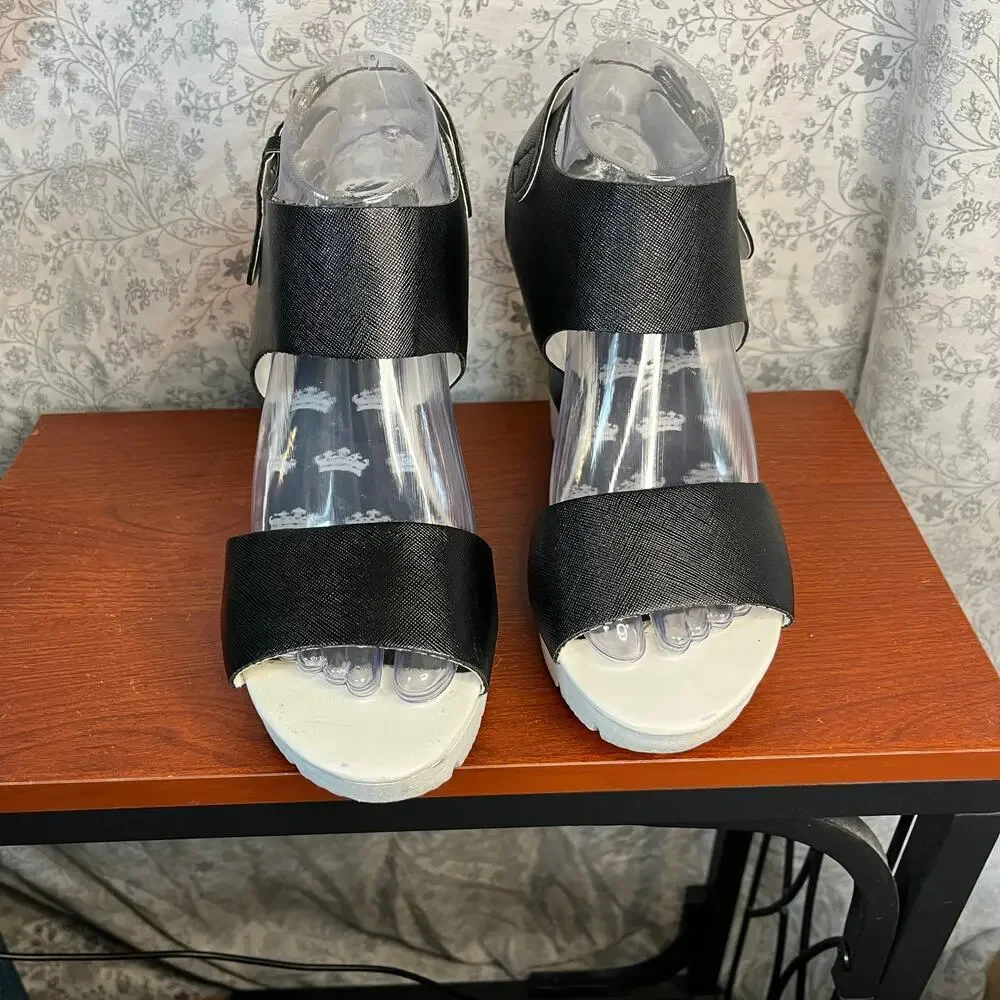 Juicy Couture Black Wedge Sandals Sz 10 Y2K Platform Vintage 2000s retro chunky